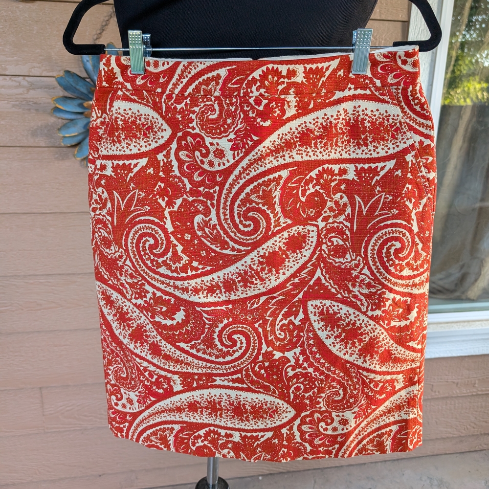J. Crew Red and Cream Floral Skirt